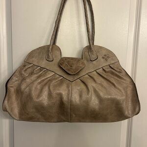 PATRICIA NASH Genuine Italian Leather Large LIONE SATCHEL Double Handles Greige
